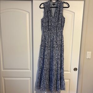 1. STATE Women's Ruffled Floral Blue Tie-Neck Tiered Maxi Dress